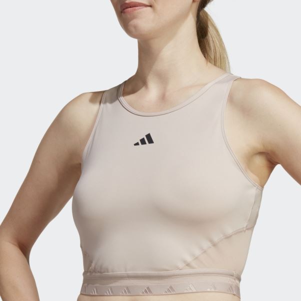 Adidas Aeroready Hyperglam Crop Débardeur Taupe