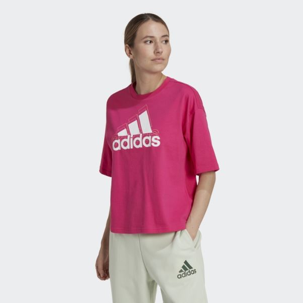 T-shirt Court Ample à Logo Multicolore Essentials Real Magenta Adidas