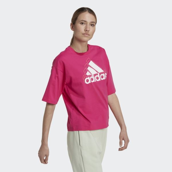 T-shirt Court Ample à Logo Multicolore Essentials Real Magenta Adidas