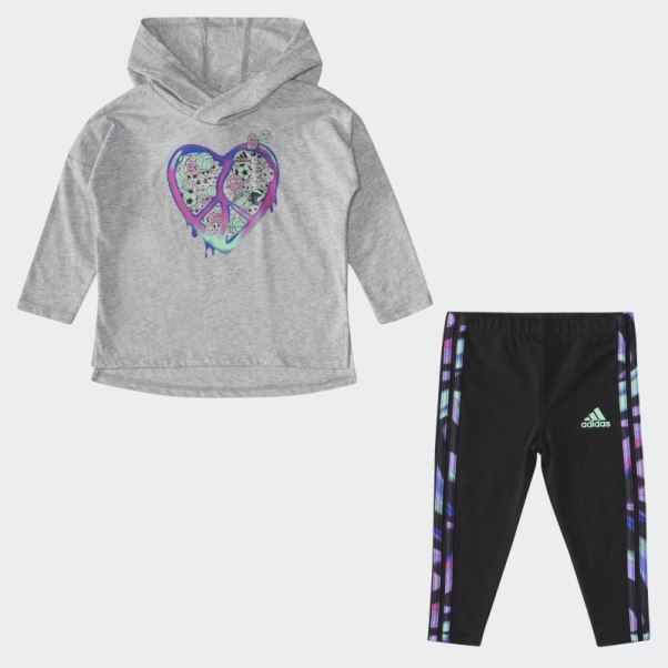 Ensemble Collant Ig Ls Hoodtee Gris Chiné Adidas