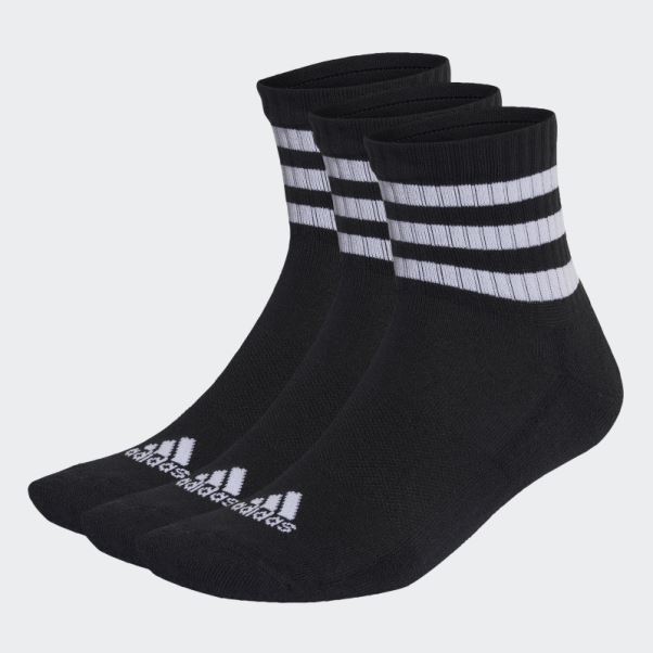 Chaussettes Mi-hautes Coussinées Sportswear Noires à 3 Bandes 3 Paires Adidas