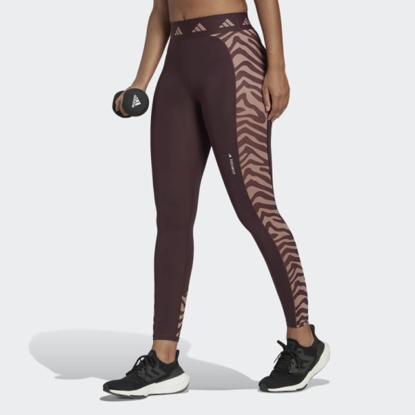 Legging Adidas Hyperglam Techfit Taille Haute 7/8 Zébré Bordeaux