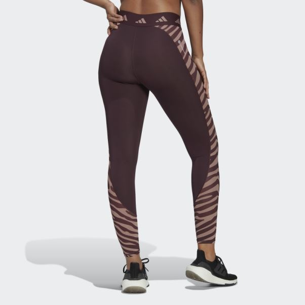 Legging Adidas Hyperglam Techfit Taille Haute 7/8 Zébré Bordeaux