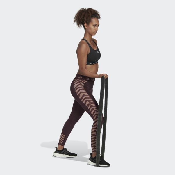 Legging Adidas Hyperglam Techfit Taille Haute 7/8 Zébré Bordeaux