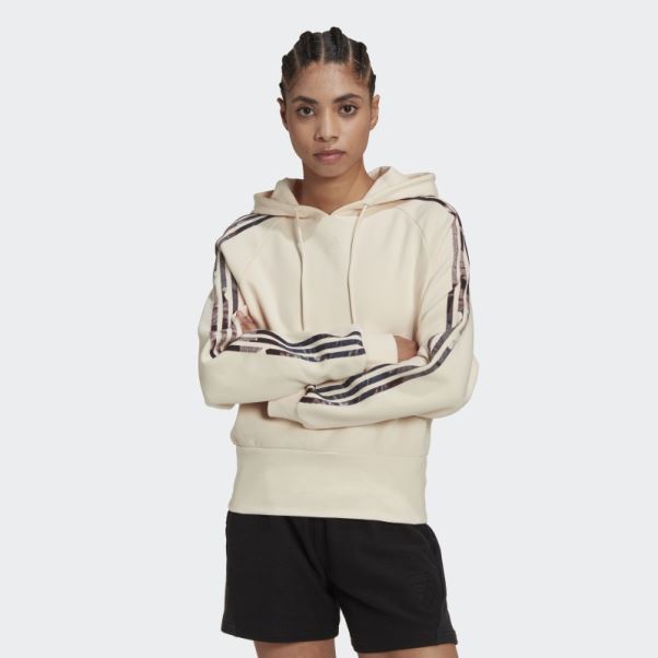 Sweat à Capuche écru Imprimé Allover Adidas