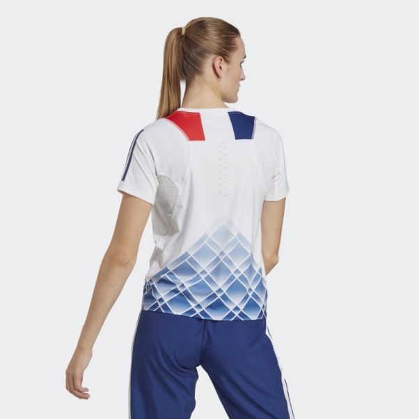 T-shirt Adidas Run Fast Blanc Imprimé Sur L'ensemble