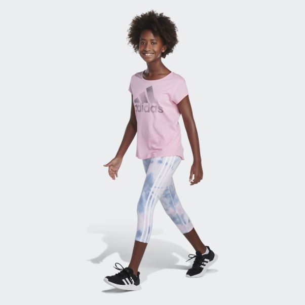 Adidas Allover Print Cotton 3-stripes 7/8 Collants Blanc