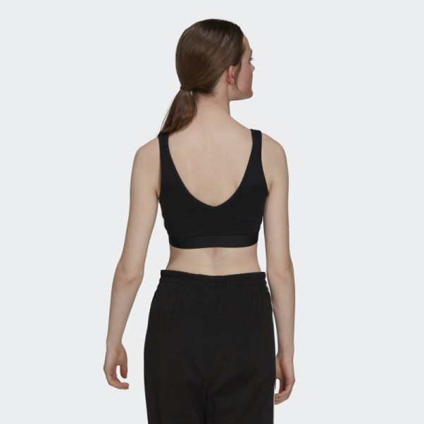 Crop Top Adidas Essentials 3 Bandes Noir Avec Pads Amovibles