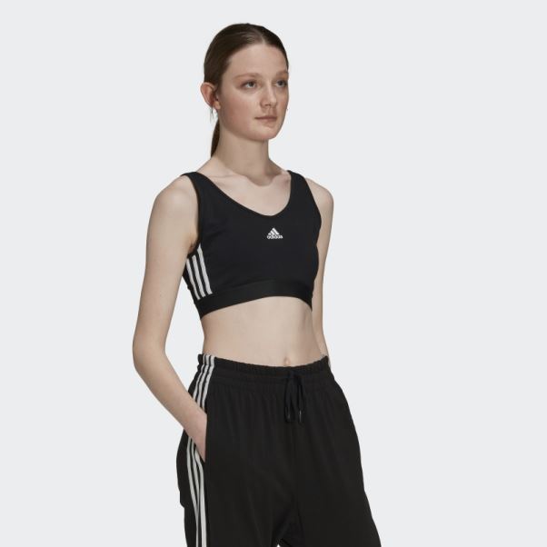 Crop Top Adidas Essentials 3 Bandes Noir Avec Pads Amovibles