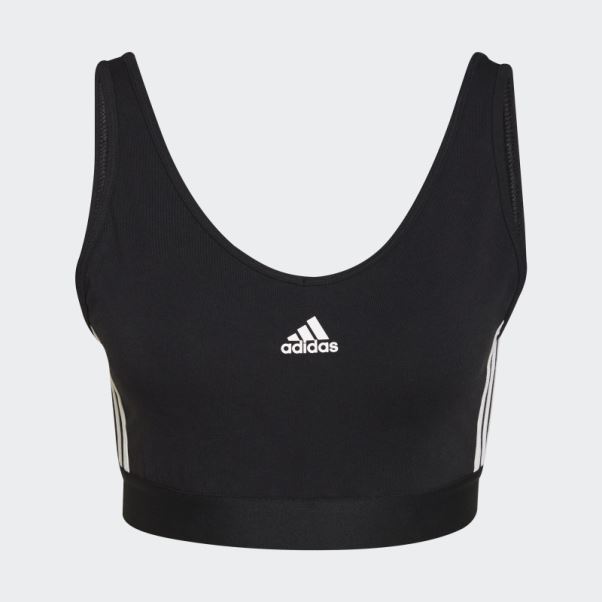 Crop Top Adidas Essentials 3 Bandes Noir Avec Pads Amovibles