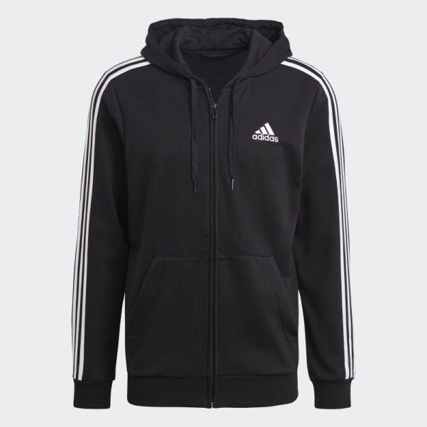 Adidas Essentials French Terry 3-stripes Full-zip Hoodie Noir élégant