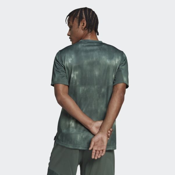 Adidas Oxyde Vert Aeroready Workout T-shirt D'entraînement à Imprimé Craie