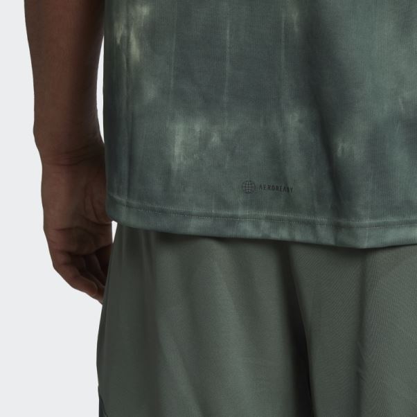 Adidas Oxyde Vert Aeroready Workout T-shirt D'entraînement à Imprimé Craie