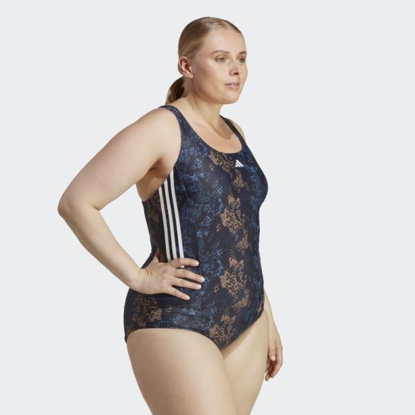 Adidas Maillot De Bain Graphique à 3 Bandes (grande Taille) Acier