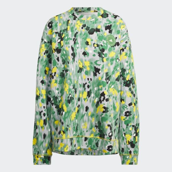 Adidas By Stella Mccartney Sweat Imprimé Fleuri Blanc Chaud