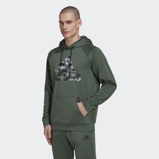 Adidas Aeroready Game And Go Camo Logo Hoodie Vert Oxyde