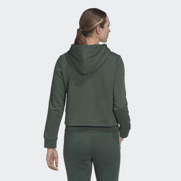 Sweat à Capuche Court à 3 Bandes Adidas Essentials Vert Oxyde