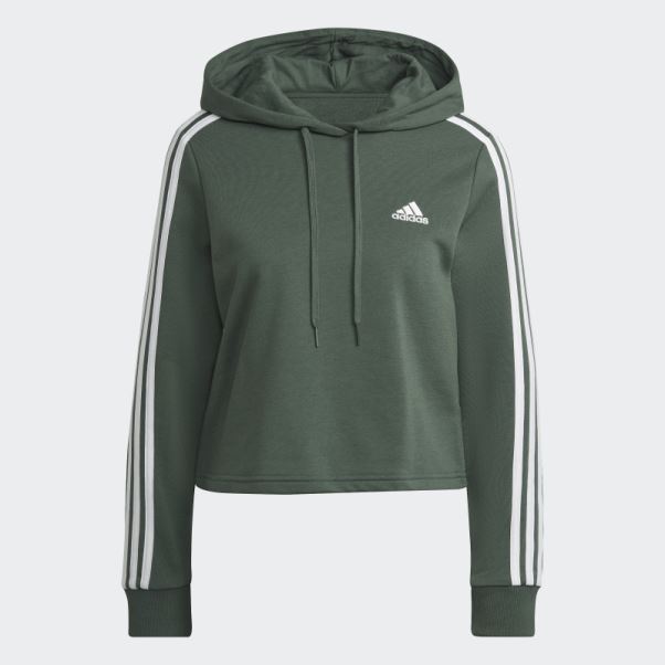 Sweat à Capuche Court à 3 Bandes Adidas Essentials Vert Oxyde