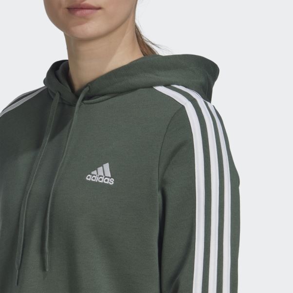 Sweat à Capuche Court à 3 Bandes Adidas Essentials Vert Oxyde