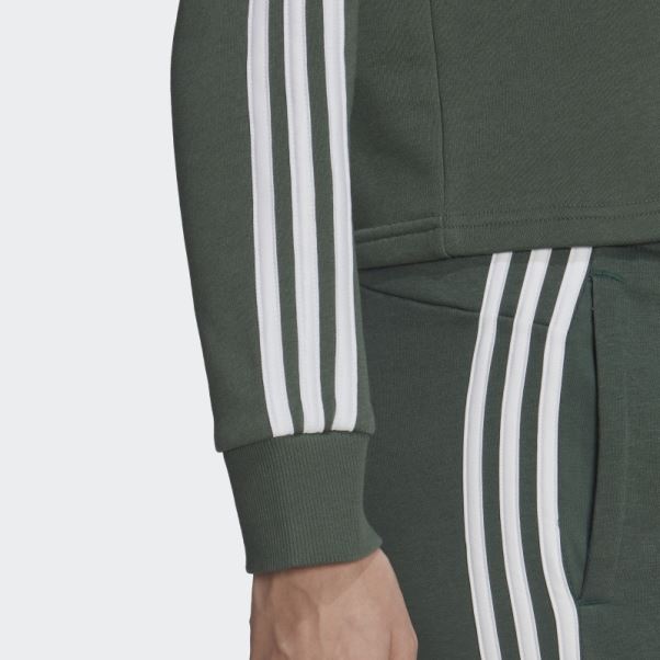 Sweat à Capuche Court à 3 Bandes Adidas Essentials Vert Oxyde
