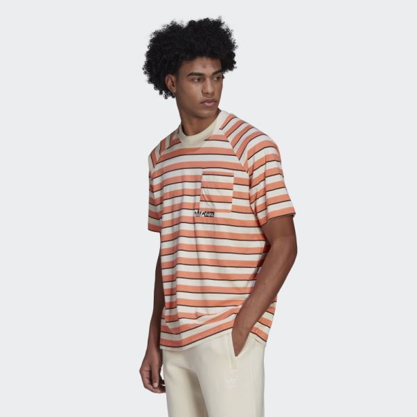 T-shirt à Poche à Rayures Corail Adidas