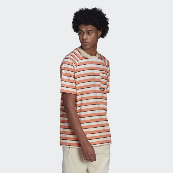 T-shirt à Poche à Rayures Corail Adidas