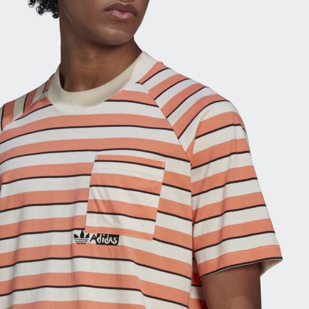 T-shirt à Poche à Rayures Corail Adidas