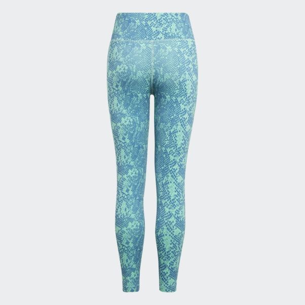 Adidas Collants Verts Aeroready Optime 7/8 Taille Haute Avec Poche à Imprimé Animal