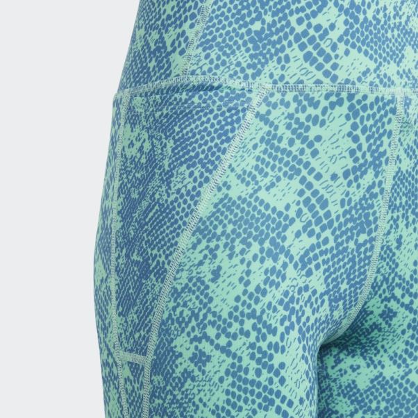 Adidas Collants Verts Aeroready Optime 7/8 Taille Haute Avec Poche à Imprimé Animal