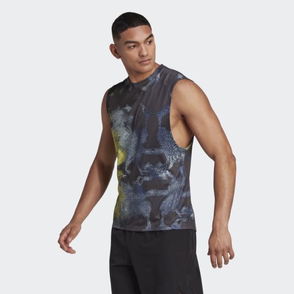 Adidas Hiit Allover Print Débardeur D'entraînement Jaune