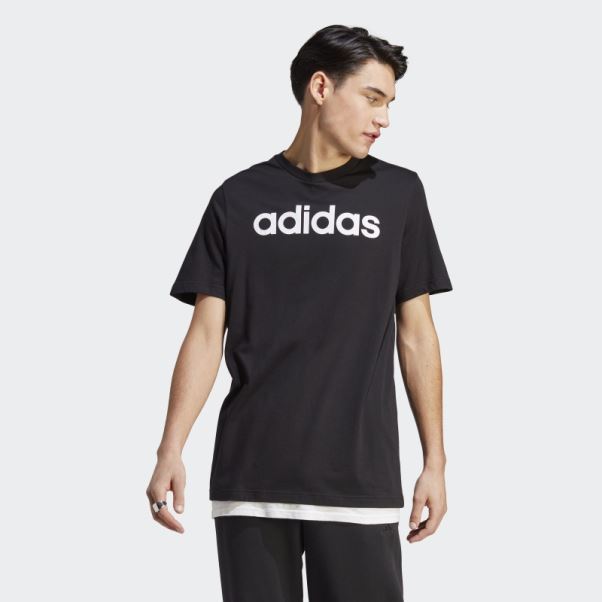 T-shirt Essentials En Jersey Simple Avec Logo Brodé Linéaire Noir Adidas
