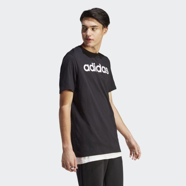 T-shirt Essentials En Jersey Simple Avec Logo Brodé Linéaire Noir Adidas
