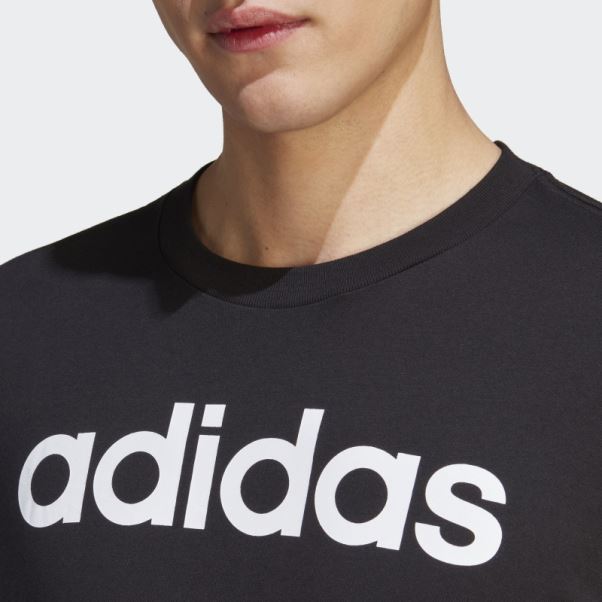 T-shirt Essentials En Jersey Simple Avec Logo Brodé Linéaire Noir Adidas