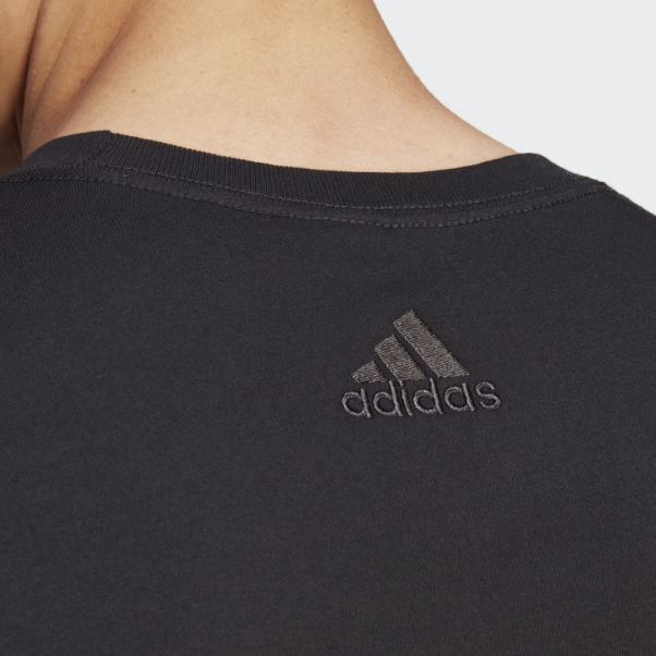 T-shirt Essentials En Jersey Simple Avec Logo Brodé Linéaire Noir Adidas
