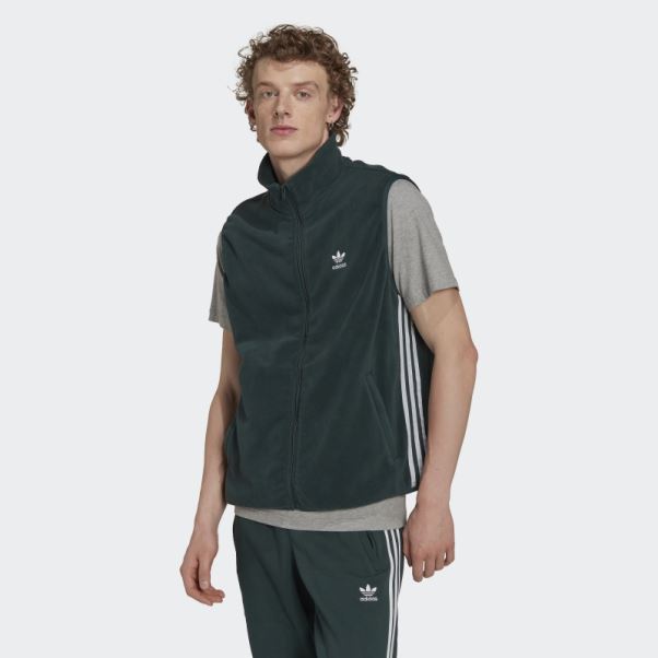 Adidas Gilet Polaire Adicolor 3 Bandes Vert Minéral