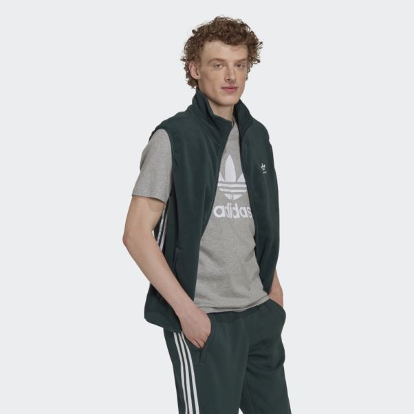 Adidas Gilet Polaire Adicolor 3 Bandes Vert Minéral