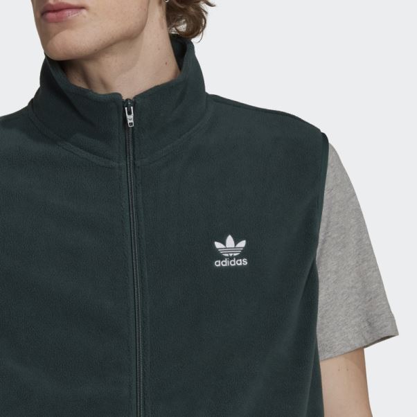 Adidas Gilet Polaire Adicolor 3 Bandes Vert Minéral