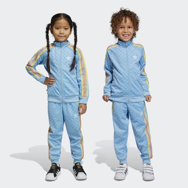 Adidas Survetement Monogramme Print Bleu Clair Fashion