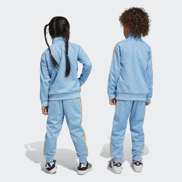 Adidas Survetement Monogramme Print Bleu Clair Fashion