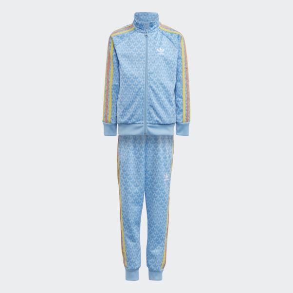 Adidas Survetement Monogramme Print Bleu Clair Fashion