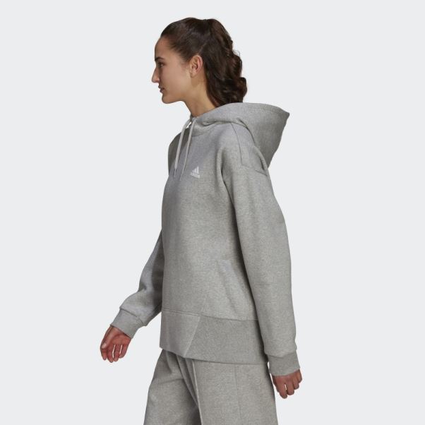 Sweat à Capuche Essentials Studio Fleece Gris Moyen Adidas