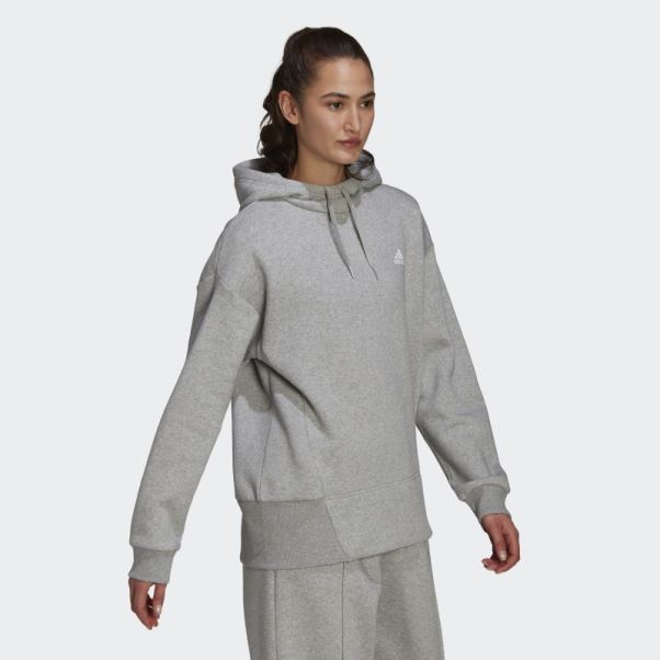 Sweat à Capuche Essentials Studio Fleece Gris Moyen Adidas
