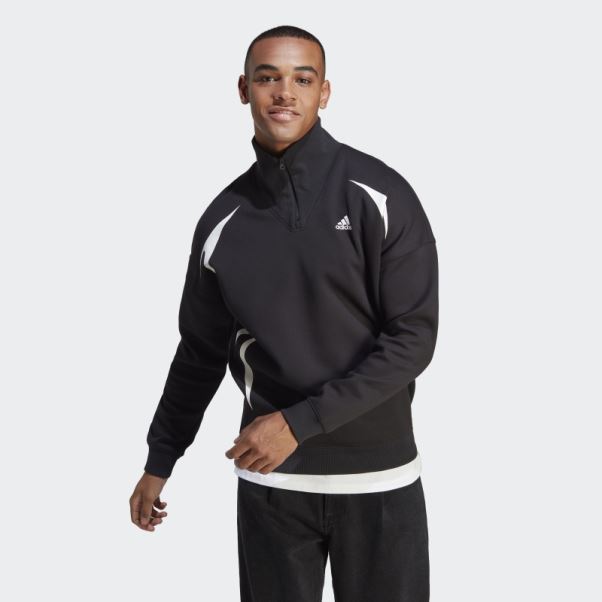 Sweat Adidas Colorblock Quarter Zip Blanc élégant