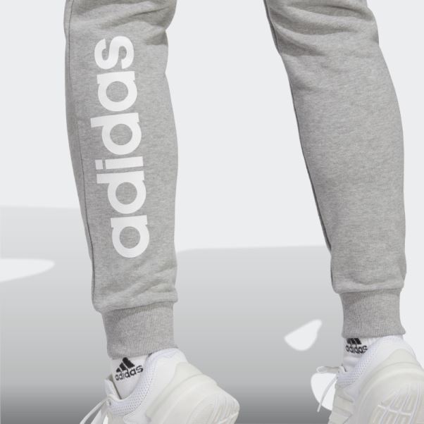 Adidas Pantalon De Jogging En Molleton Linear Essentials Gris Moyen à Revers