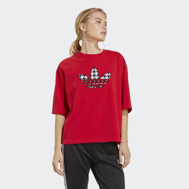 Adidas Scarlet Originals T-shirt à Motif Pied-de-poule Trèfle