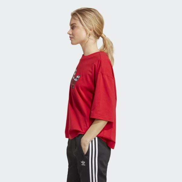 Adidas Scarlet Originals T-shirt à Motif Pied-de-poule Trèfle