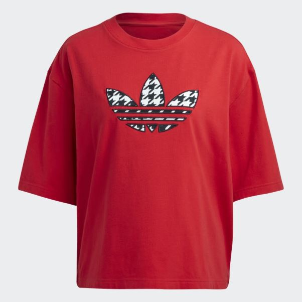 Adidas Scarlet Originals T-shirt à Motif Pied-de-poule Trèfle