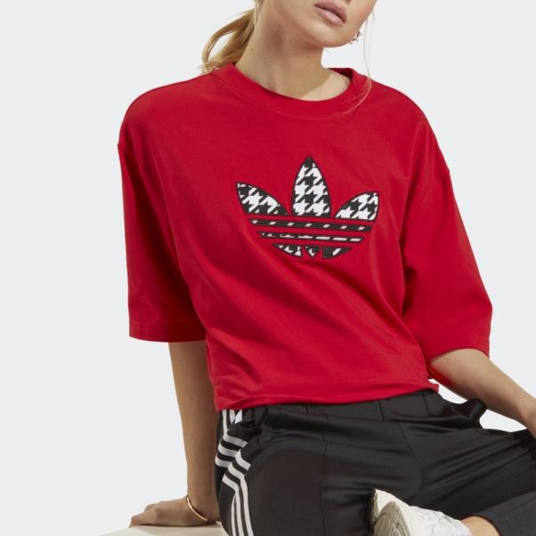 Adidas Scarlet Originals T-shirt à Motif Pied-de-poule Trèfle