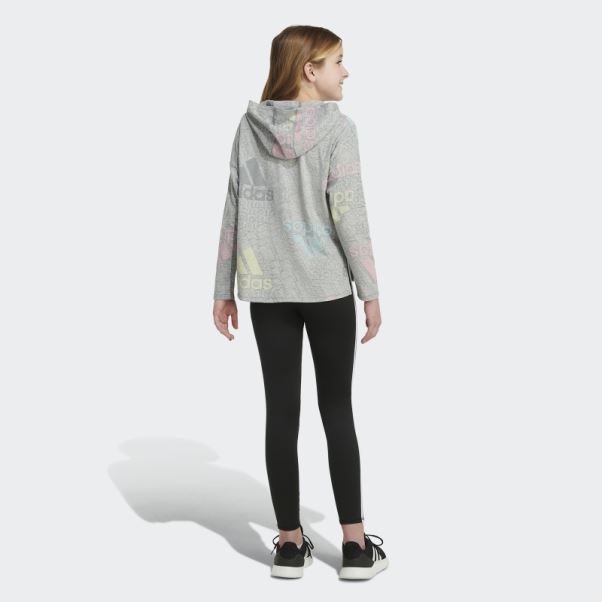 T-shirt Adidas Gris Moyen à Manches Longues Et Ourlet Incurvé