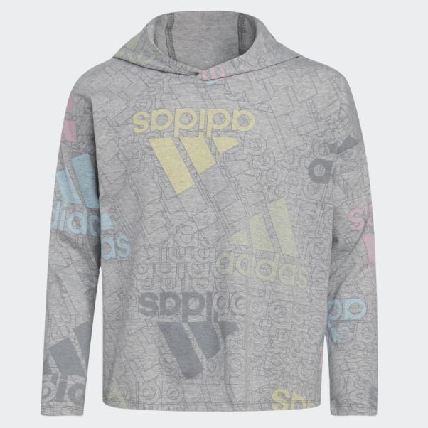 T-shirt Adidas Gris Moyen à Manches Longues Et Ourlet Incurvé